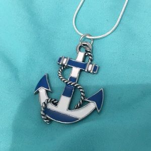 Blue and white anchor necklace